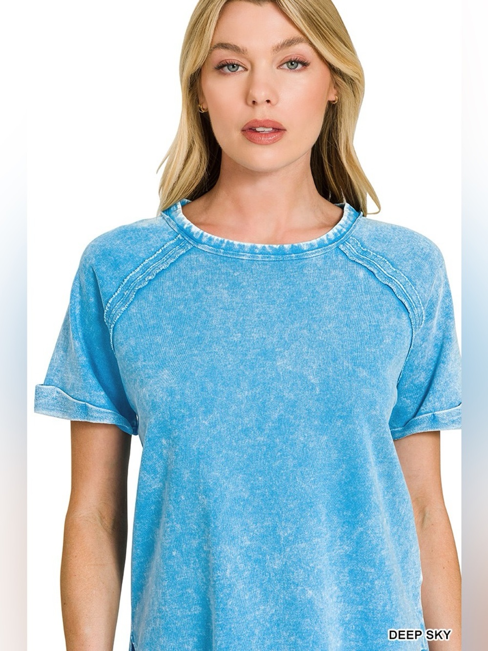 💙 Zenana French Terry Washed Curved Hem Top 💙🛍️ - Picture 3 of 5